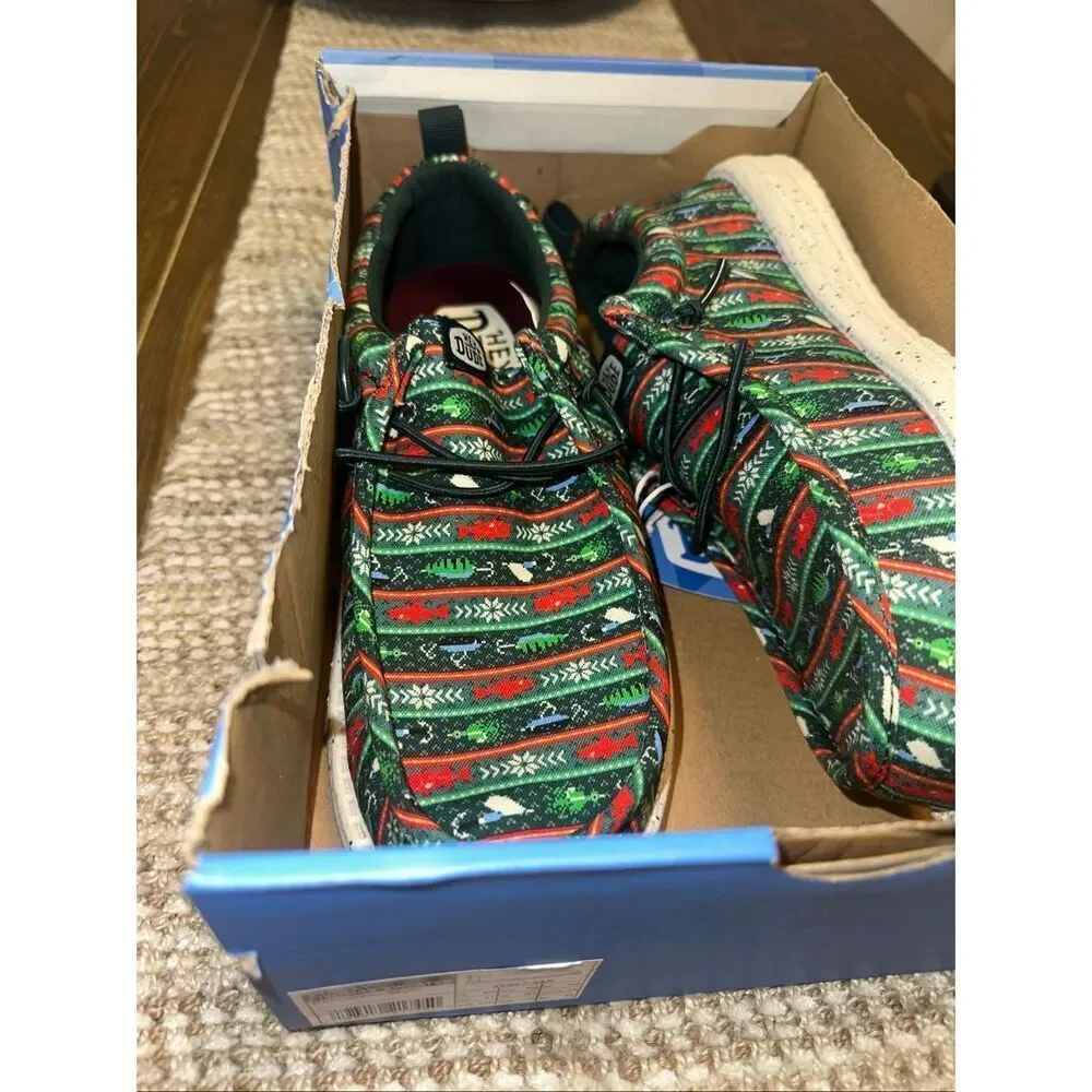 Hey Dude Men's Wally Fishmas Sweater Pine Green/Multi Shoes NIB! 2025 Size 9